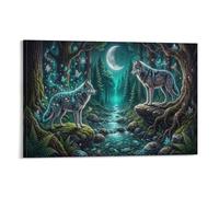 Lobos del bosque Cuadro En Lienzo Cuadros Decoracion Corriente iluminada por la luna Pinturas Murales Cuadros Modernos Impresiones Lienzo Para Sala De Estar Decoración Dormitorio 08x12inch(20x30cm)
