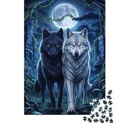 Lobos en el Bosque Puzzle para Adultos Puzzle de 1000 Piezas Escena Luz de Luna Relajación Decoración Hogar 52x38cm/1000pcs