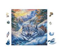 Lobos en Montaña Nevada Puzzle 100 Piezas Cartón Resistente para Parejas Noches De Cita para Relajarse para Fiestas Navideñas 28x28cm