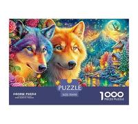 Lobos Entre Rosas Coloridas, Paisaje Brillante Puzzle De 1000 Piezas Lobo Fresco Juguete Educativo para Niños Y Adultos 70x50cm/1000pcs