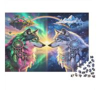 Lobos Gemelos Místicos Puzzle de 1000 Piezas Puzzle para Adultos Papel Noche Fantástica Relajante Decoración Regalo Familiar 52x38cm/1000pcs