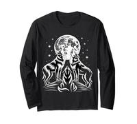 Lobos Graciosos Aullando a la Luna bajo Las Estrellas Manga Larga