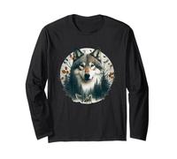 Lobos Lobos Doble Exposición Diseño Gráfico Naturaleza Árboles Regalo Manga Larga