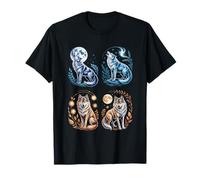 Lobos Místicos Aullando Luna Divertido Fantasía Vida Silvestre Camiseta