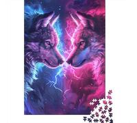 Lobos Místicos Frente a Frente Puzzle de 1000 Piezas Puzzle para Adultos Arte Fantasía Relámpago Relajante Juego Familiar Decoración Regalo 52x38cm/1000pcs