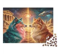 Lobos Místicos Puzzle de 1000 Piezas Papel para Adultos Templo Antiguo Escena Fantasía Puzzle para Toda la Familia Relajación Decoración Regalo 52x38cm/1000pcs
