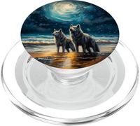 Lobos Noche En La Playa Bajo Cielo Estrellado PopSockets PopGrip para MagSafe