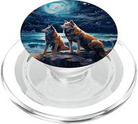 Lobos Noche En La Playa Bajo Cielo Estrellado PopSockets PopGrip para MagSafe