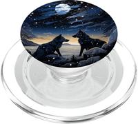 Lobos Noche En La Playa Bajo Cielo Estrellado PopSockets PopGrip para MagSafe
