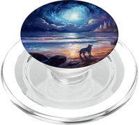Lobos Noche En La Playa Bajo Cielo Estrellado PopSockets PopGrip para MagSafe