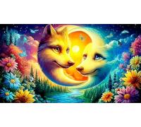 Lobos Yin-Yang bajo la Aurora Rompecabezas para Adultos: 1000 Piezas de Cartón Reciclado - Decoración 75x50cm/1000pcs