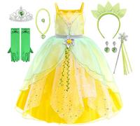LOBTY Niña Vestido de Princesa Tiana con Accesorios Disfraz de Campanilla Vestido de Hada Verde Cumpleaños Cosplay Halloween Navidad Carnaval Bautizo Vestirse