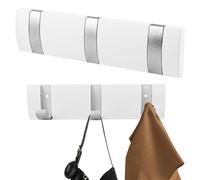 LOBVABA Perchero Pared con 3 Ganchos Extraíbles, Flip Perchero de pared, Perchero de Pared Plegable, Colgador de Pared Moderno, Gancho Adhesivo Percha de pared para Colgar Ropa Bufanda, Blanco