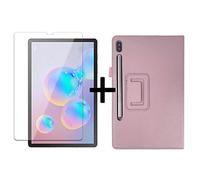 Lobwerk - Set 2 en 1 para Samsung Galaxy Tab S6 10.5 SM-T860 SM-T865 con Funda Protectora + Cristal Protector con función de Encendido y Apagado automático Rosa Claro