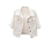 Locachy - Chaqueta vaquera corta de manga 3/4 para mujer con solapa y botones, estilo camionero, Blanco, XL