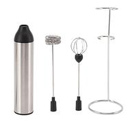 LOCADENCE Espumador de Leche Recargable con Soporte, Espumador de Café Manual de Acero Inoxidable con 2 Cabezales Mezcladores, Varilla Espumadora Fácil de Guardar para Latte