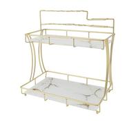 Locadence Organizador Encimera Baño, Organizador Maquillaje Doble Capa con Soporte Cepillo Dientes Eléctrico, Rejilla para la Pantalla Almacenamiento Cosméticos para Baño (Grano Dorado del Fondo