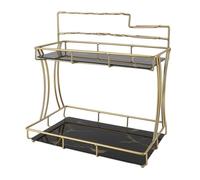 Locadence Organizador Encimera Baño, Organizador Maquillaje Doble Capa con Soporte Cepillo Dientes Eléctrico, Rejilla para la Pantalla Almacenamiento Cosméticos para Baño (Grano de Fondo Negro)