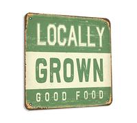 Locally Grown Good Food - Cartel decorativo de 12 x 12 pulgadas con aspecto vintage para el hogar, cocina, dormitorio, granja, jardín, granja, cafetería, cafetería, bar, decoración divertida de pared