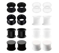 LOCCY - 8 pares de dilatadores de silicona para los oídos, 3-25 mm, flexibles, de doble acampanado, para hombre y mujer - Negro y blanco (Negro+Blanco, 10mm)