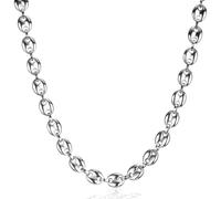 LOCCY Cadena para Hombre, Cadena de Granos de café de Acero Inoxidable de 6/7/9/11mm de Ancho, Collar de Hip Hop para Hombres y niños, Longitud 46-66cm, Plata (Plata-6mm, Centímetros, 61.00)