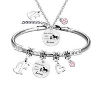 LOCCY Conjunto de collar de caballo y pulsera de caballo regalos de caballo para niñas joyería de collar colgante de caballo, collar de plata de niña y caballo para niñas, cosas de caballos (F)