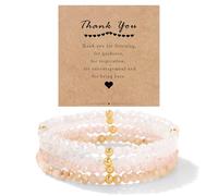 LOCCY Pulsera de cuentas boho Braceletas de cuentas de piedra de cristal de múltiples capas para mujeres Pulseras estacionadas Joyas de moda (rosa 1)