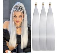 Locescsoc 24 Inch Straight Hair Extensions 150g 3 Packs Bone Straight Braiding Hair, Soft Synthetic Bundles Crochet Braids Hair Bundles for Braiding (white)