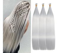 Locescsoc 24 Inch Straight Hair Extensions 150g 3 Packs Bone Straight Braiding Hair, Soft Synthetic Bundles Crochet Braids Hair Bundles for Braiding (Grey#)