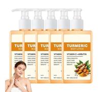 Loción corporal de cúrcuma con vitamina C, arbutina, loción hidratante reafirmante para la piel, textura ligera, crema hidratante corporal diaria para un tono de piel uniforme, extractos de plantas (5