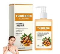 Loción corporal de cúrcuma con vitamina C, arbutina, loción hidratante reafirmante para la piel, textura ligera, crema hidratante corporal diaria para un tono de piel uniforme, extractos de plantas (1