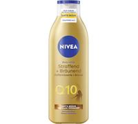Loción corporal Nivea Q10 reafirmante + bronceador, 250 ml | Leche corporal con Q10, piel más firme y elasticidad mejorada en 7 días, da un bronceado natural, se absorbe rápidamente