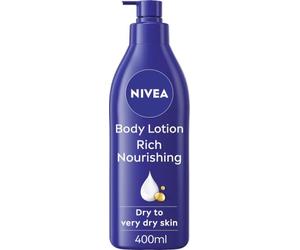 Loción corporal Rich Nourishing de NIVEA (400ml) con efecto durante 48 horas, crema hidratante intensiva con aceite de almendras, fórmula hidratante cremosa
