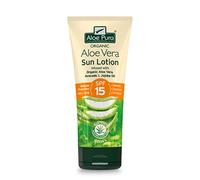 Loción Solar de Aloe Vera SPF 15 Aloe Pura, Natural, Vegana, Libre de Crueldad, Sin Parabenos & SLS, Escudo de Larga Duración, Protección Media, 200ml