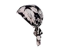 Locisne Bufanda de cabeza pre-impresa estampada para mujer Sombrero de cabeza de turbante Chemo Beanie Headwear para cáncer, quimioterapia, pérdida de cabello (Flor negra)