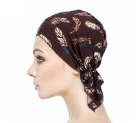 Locisne Bufanda de cabeza pre-impresa estampada para mujer Sombrero de cabeza de turbante Chemo Beanie Headwear para cáncer, quimioterapia, pérdida de cabello (Pluma Café)