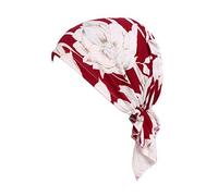 Locisne Bufanda de cabeza pre-impresa estampada para mujer Sombrero de cabeza de turbante Chemo Beanie Headwear para cáncer, quimioterapia, pérdida de cabello (Flor roja)