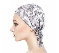 Locisne Bufanda de cabeza pre-impresa estampada para mujer Sombrero de cabeza de turbante Chemo Beanie Headwear para cáncer, quimioterapia, pérdida de cabello (Hoja Negra)