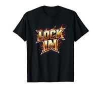 Lock In Motivational Fire Typography Gym Discipline Mindset Camiseta