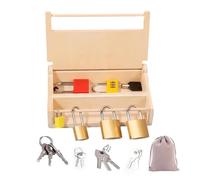 Lock-Key Puzzle - Caja de rompecabezas de madera con compartimentos secretos - Juguetes para el desarrollo del cerebro | Cerradura y llave, desafíos de desbloqueo múltiple, cerradura preescolar