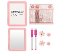 Locker Accessories - 6 Piece Pink Magnetic Mirror Whiteboard Set