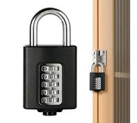 Locker Lock - 4 Digit Metal Combination Padlock Black Waterproof Portable Security Lock, Anti Theft Gate Locks Cylinder For Outdoor Fence Garden Door Gym School Toolbox