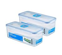 LocknLock HPL844 - Juego de 2 botes de almacenamiento con rejilla de drenaje de 2 litros - Dimensiones (largo x ancho x alto): 278 x 115 x 103 mm - latas adecuadas para congelar y microondas Lock and
