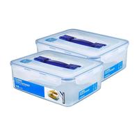 LocknLock HPL880 - Juego de 2 botes de almacenamiento con asa y rejilla de drenaje de 4,8 l, dimensiones (largo x ancho x alto): 295 x 230 x 106 mm - latas adecuadas para congelación y microondas Lock