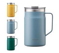LocknLock Metro Mug Premium - Taza de acero inoxidable 18/8 con doble pared aislada con asa, perfecta para mesa con tapa, azul, 20 onzas