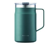LocknLock Metro Mug Premium - Taza de acero inoxidable 18/8 con doble pared aislada con asa, perfecta para mesa con tapa, verde oscuro, 20 onzas