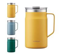 LocknLock Metro Mug Premium - Taza de acero inoxidable 18/8 con doble pared aislada con asa, perfecta para mesa con tapa, color amarillo, 20 onzas