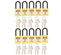 Lockout Lock Safety Padlock Tagout Padlock Heavy Duty Insulation Security Tool with Warning Labels for Industrial Use Nylon PA 38mm 10 Sets (Yellow)