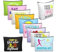 Locmeo 10 bolsas de maquillaje de sóftbol a granel, regalos de equipo de sóftbol, bolsa de cosméticos con cremallera, accesorios de sóftbol para mujeres y niñas, recuerdos de fiesta, Bright Color,