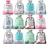 Locmeo 30 bolsas de regalo con versículo bíblico con cordón, bolsas de regalo de dulces cristianos florales de 4 x 6 pulgadas, bolsas de joyería para niñas y mujeres, bolsas de regalo de cumpleaños de